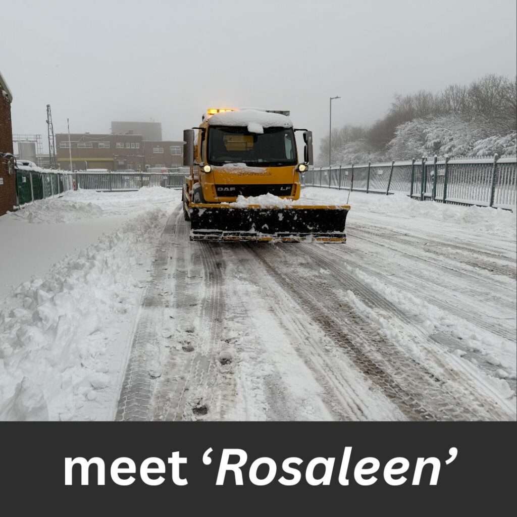 Meet Rosaleen – One of Bawcro’s Hardest-working Gritters - Bawcro Snow & Gritting Services Ltd Yellow Daf Snow Plough Clearing Heavy Snow from a Road in Yorkshire Offering 24/7 Gritting.